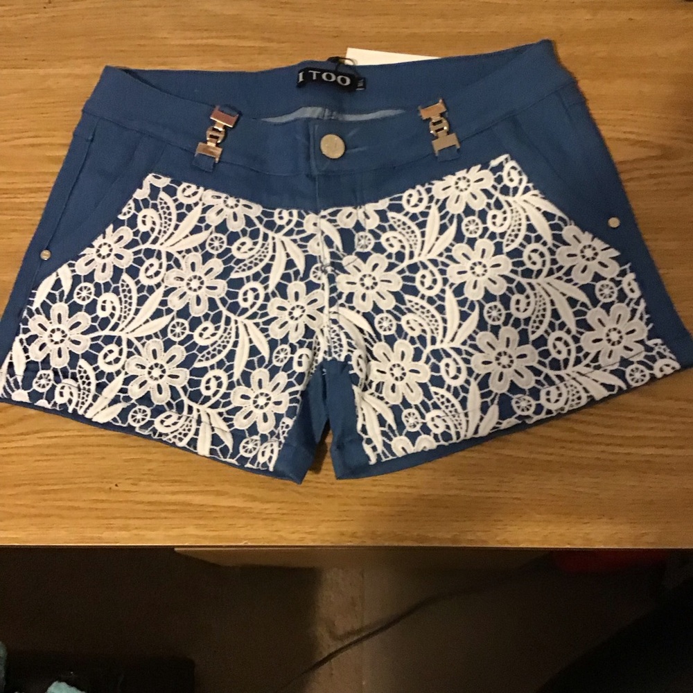 Women's Blue Jean Eyelet Lace style Shorts